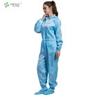 Class 100 Blue Hooded Clean Room Garments Anti Static Coverall S - 5XL Size